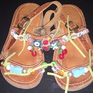 Unique brown leather Boho beaded sandals little kid 8.5/9 (Euro size 25)